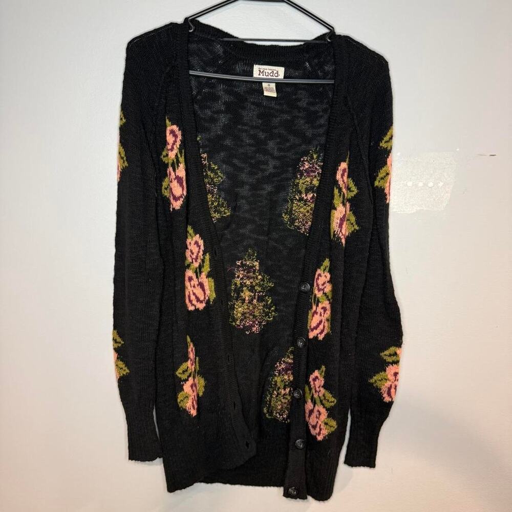 Black floral cardigan with buttons, MUDD size S